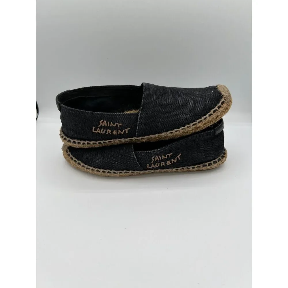 SAINT LAURENT Embroidered Espadrilles Black Canvas Women's 6US - Picture 7 of 12